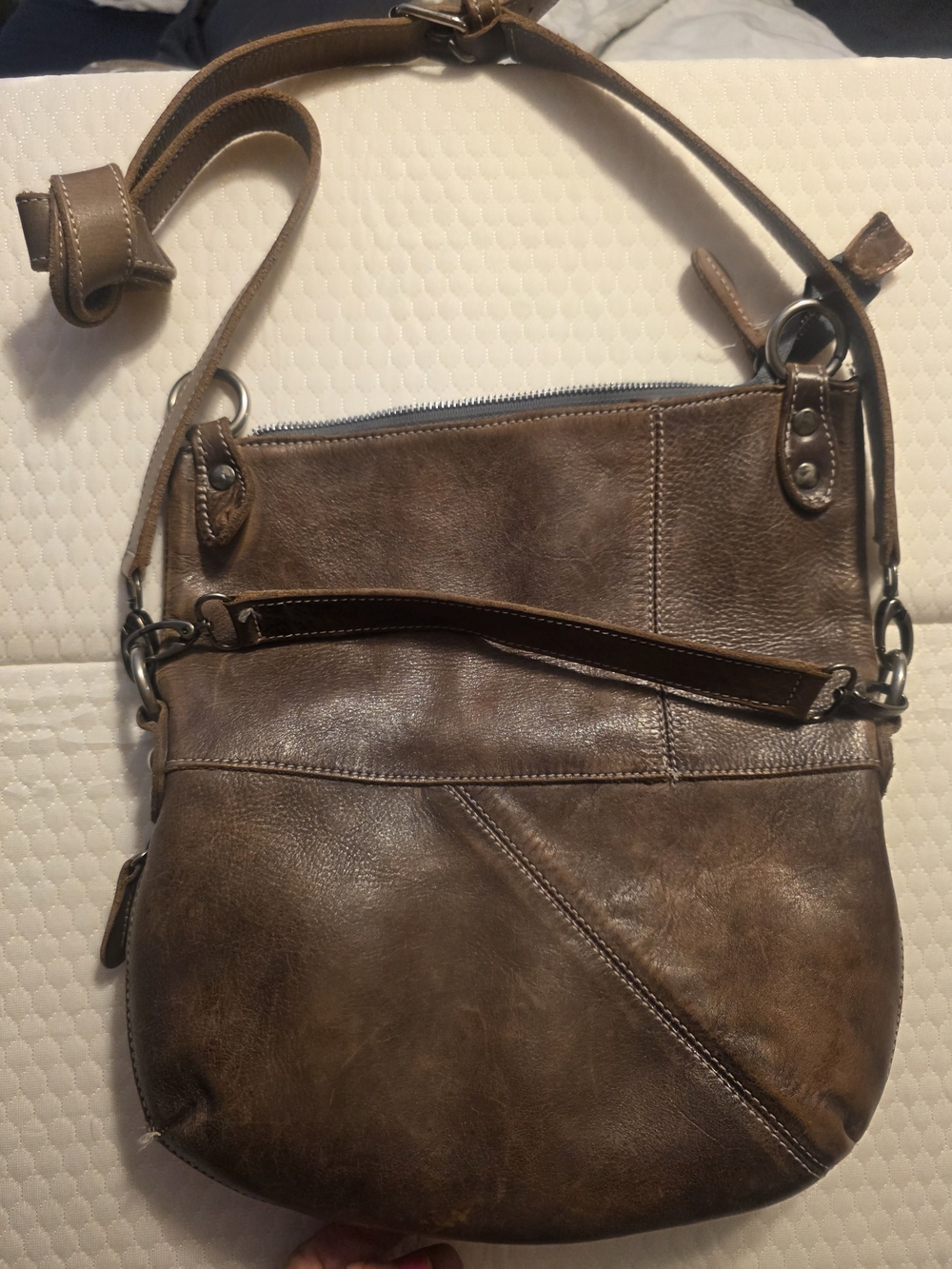 BED|STU Tahiti Distressed Brown Leather Shoulder Bag with Silver Hardware